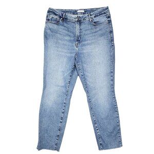 Good‎ American Womens Mid-Rise Distressed Denim Jeans Size 15 Medium Wash